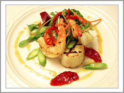 Jumbo Shrimp and Scallops with Baby Arugula and Blood Orange Vinaigrette Jumbo Shrimp and Scallops with Baby Arugula and Blood Orange Vinaigrette picture