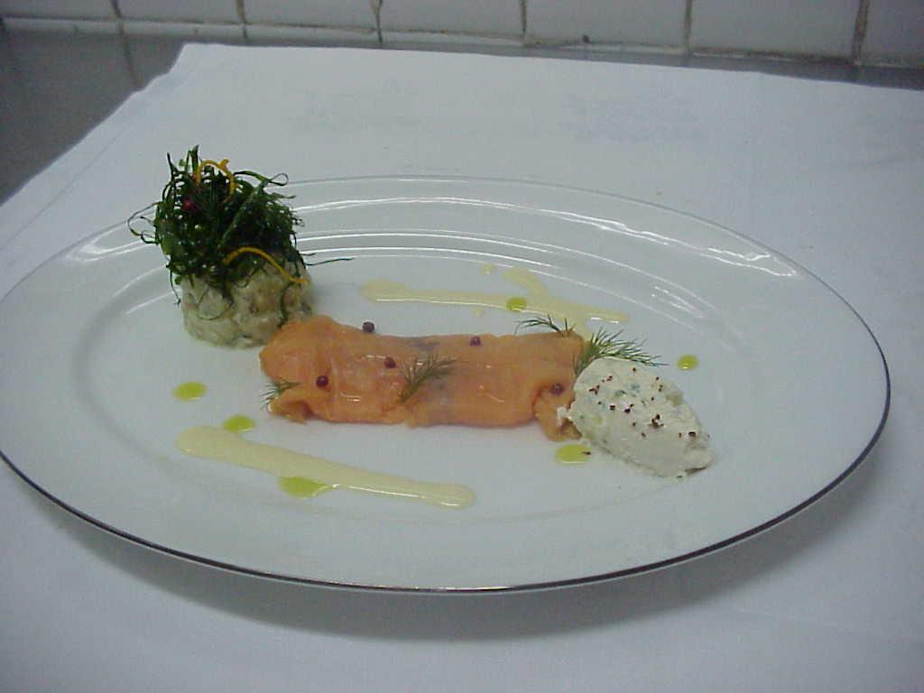 Smoked salmon with lobster and potato salad picture