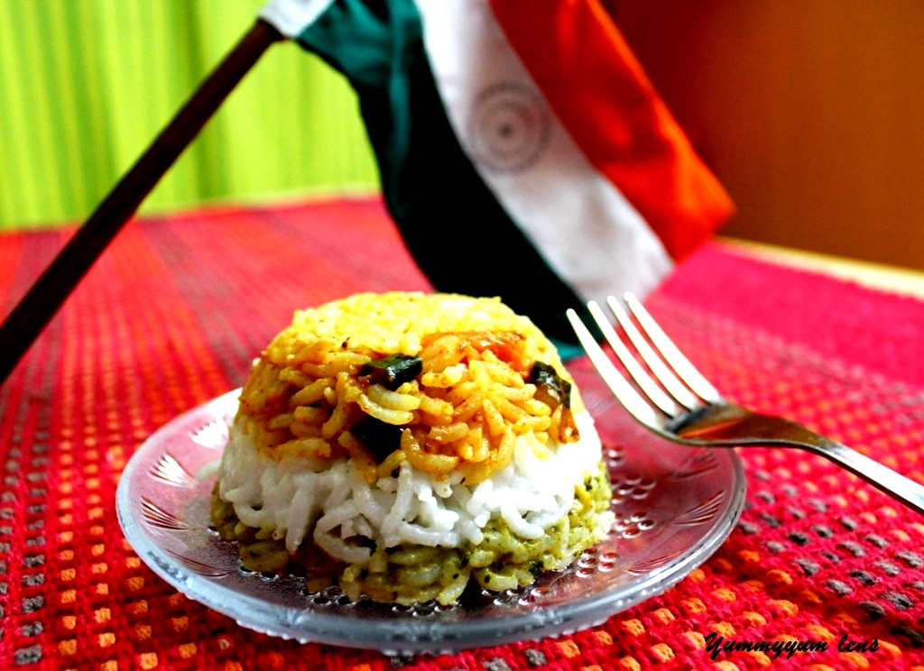 Indian Tricolour Rice - Coriander, Coconut and Tomato Layered Rice Indian Tricolour Rice - Coriander, Coconut and Tomato Layered Rice picture