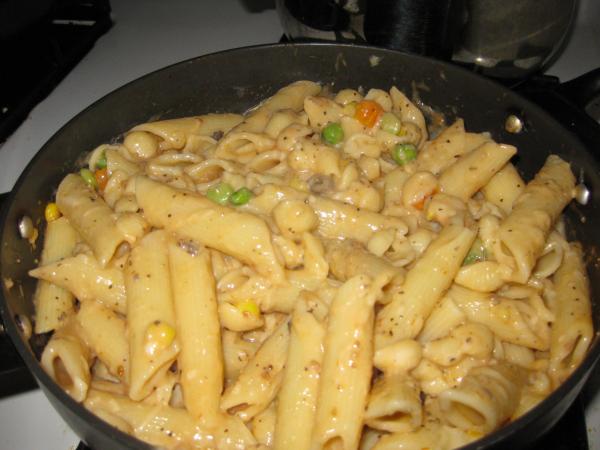 Pasta with Veggies in a Cream of Mushroom Sauce