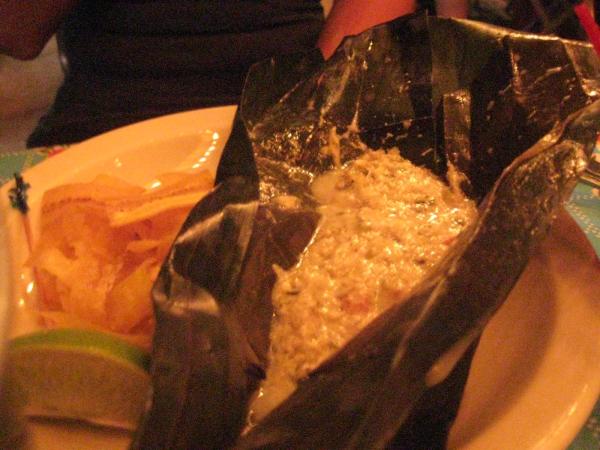 Crab meat in a banana leaf