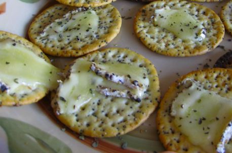 Crackers with Melted Brie Cheese