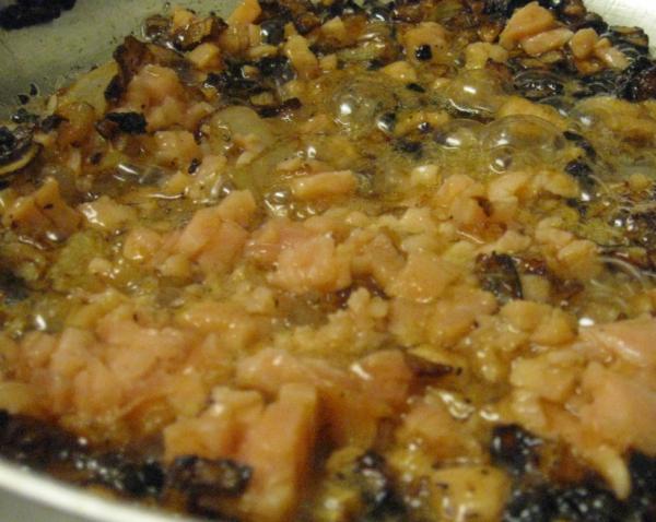 salmon added to onions